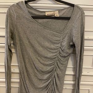 DKNY Grey Long Sleeve Asymmetrical Scoop Neck Shirt - Size Small